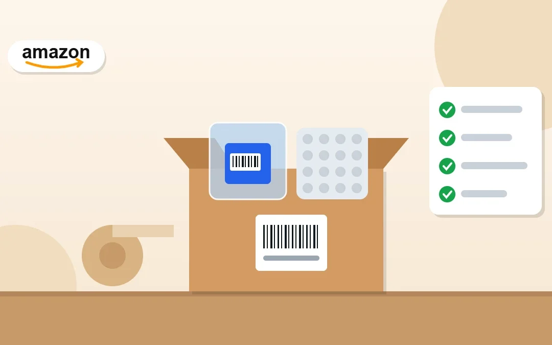 Amazon FBA prep requirements: poly-bagged and bubble-wrapped units in a labeled FBA carton