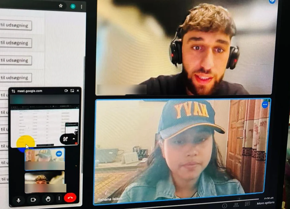 Rahana Islam in a live Google Meet session with a Danish client