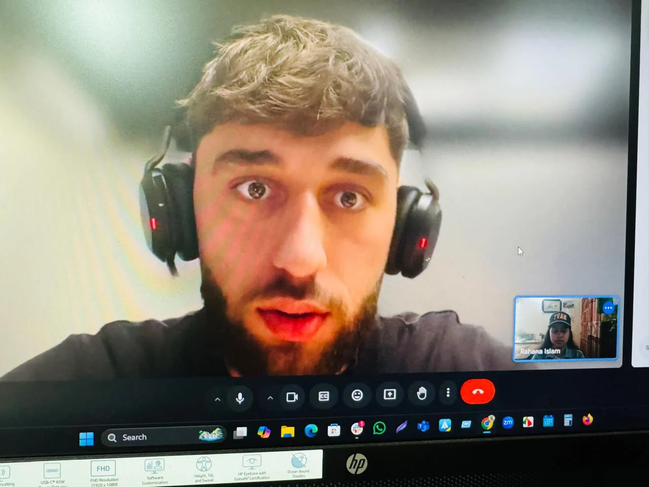 One-to-one video call between a Danish client and Rahana Islam
