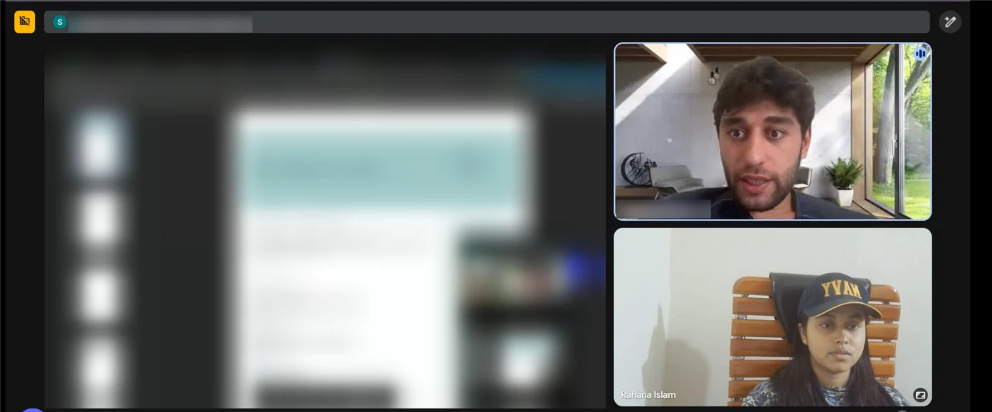 Recruitment process training call with a Danish client (screen blurred)