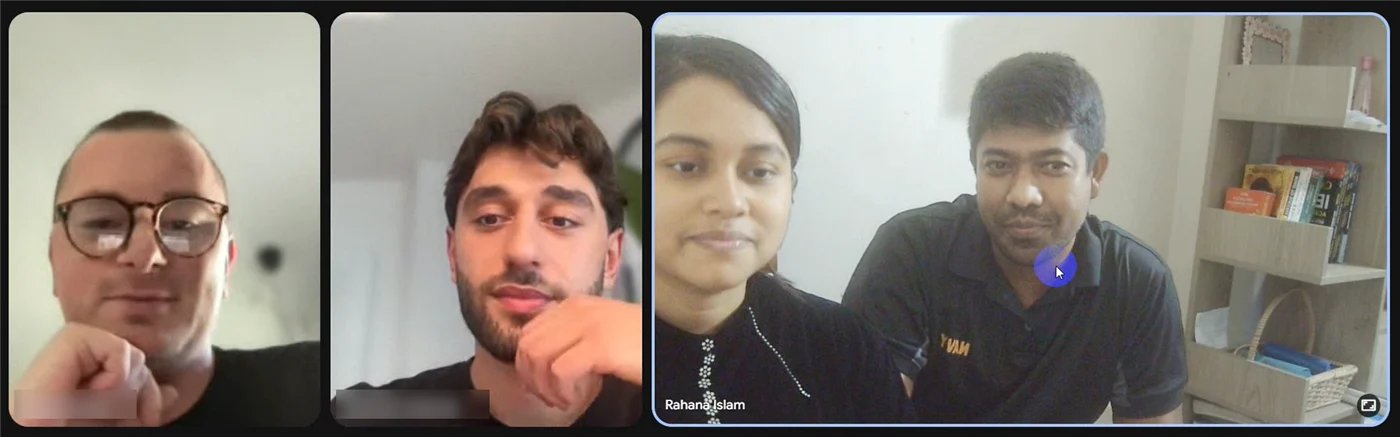 Rahana Islam on a video call with a Danish client team