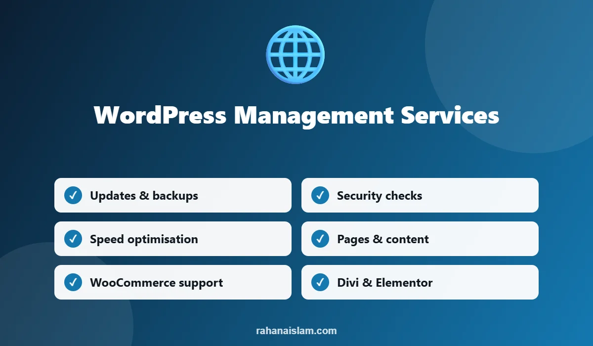 WordPress management services: updates, backups, security and content
